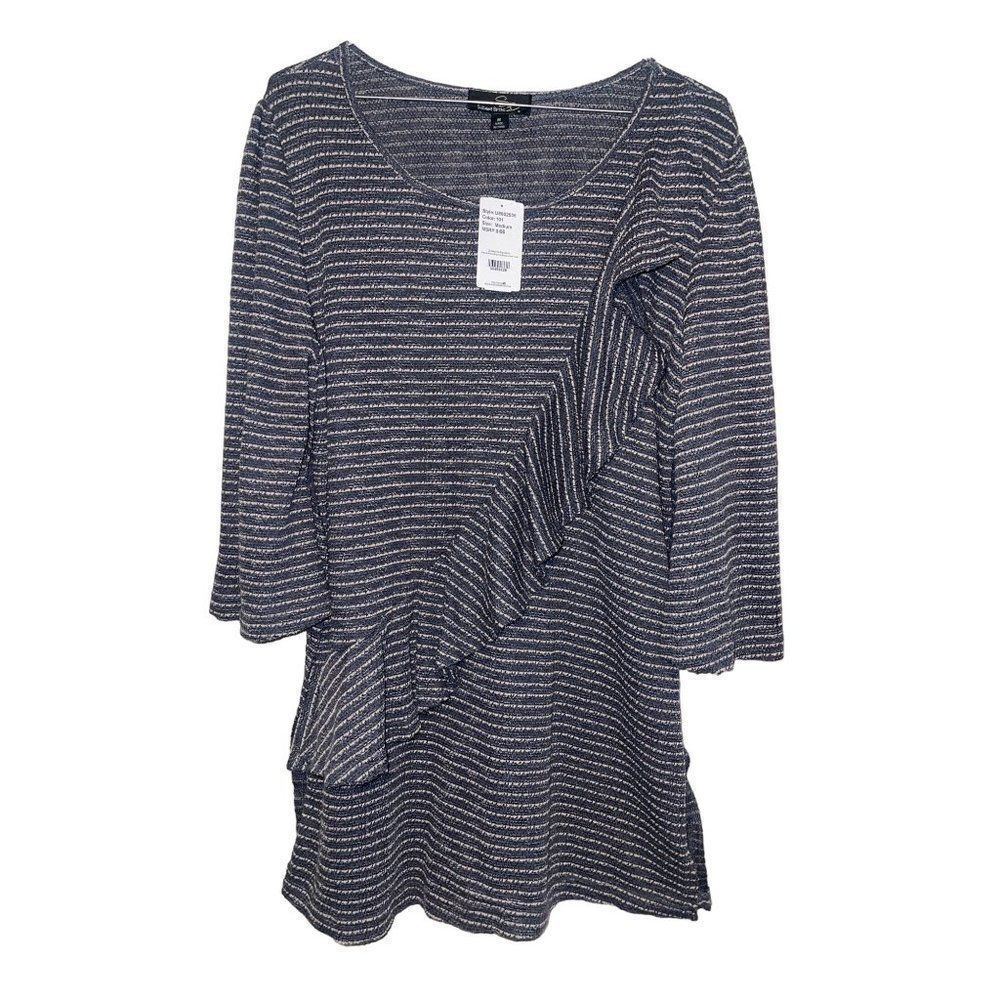 NWT‎ SUZANNE BITRO Gray & White Stripe Ruffle Surplice Tunic Size Med